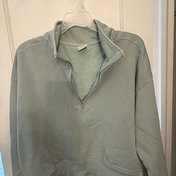 Women's Half-Zip Sweatshirt - Sage Green - Picture 3 of 6